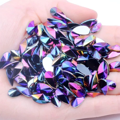 Miniatura 13 de 200 diamantes de imitación de gota de agua, diamantes de imitación de resina con parte trasera plana para manualidades, ropa, decoración de Verde AB