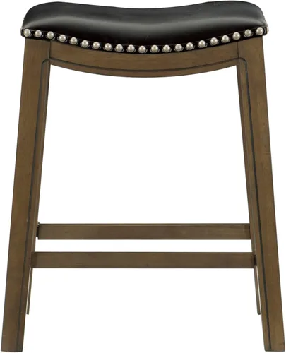 Miniatura 4 de Homelegance Ordway Taburete de Altura de Mostrador de Madera Maciza - Taburete de Cocina Saddle, Taburetes de Altura de Mostrador para Comedor, Negro