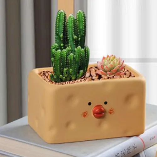 Miniatura 4 de TOPINCN Maceta amarilla de cerámica para pollitos de dibujos animados, maceta para suculentas para interiores y exteriores, decoración del jardín