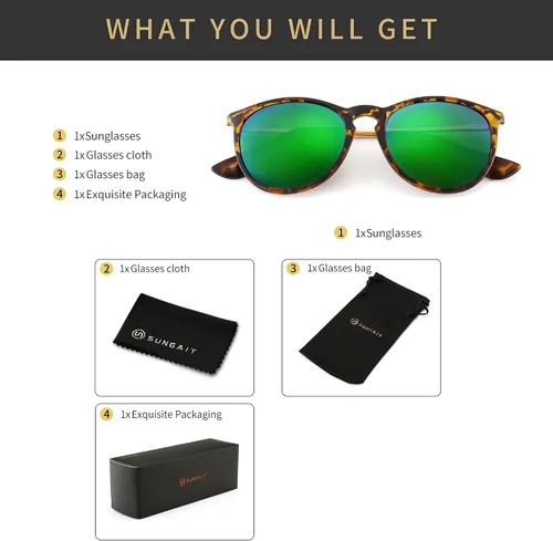 Miniatura 6 de SUNGAIT Gafas de sol redondas vintage para mujeres y hombres, estilo clásico retro