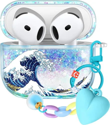 Funda para Apple para Airpods 4 Case 2024 - Arena Movediza Líquida Arte Artístico Estético Funda Mujer Chica Mujeres Brillante Brillo Purpurina