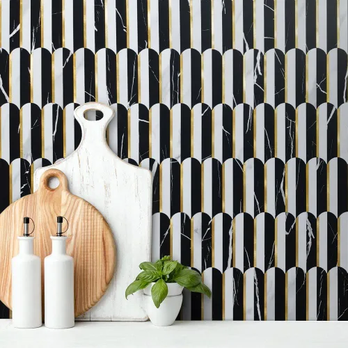 Miniatura 2 de DICOFUN 1 hoja de protector contra salpicaduras de color blanco y negro para cocina, PVC adhesivo en azulejos de pared contra salpicaduras