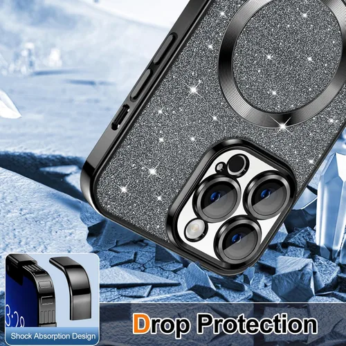 Miniatura 4 de Hython Funda para iPhone 13 Pro Max con purpurina, fundas magnéticas transparentes para teléfono con protector de lente de cámara