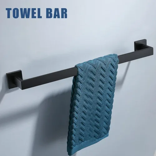 Miniatura 7 de Juego de 4 soportes para toallas de baño, juego de accesorios de baño de acero inoxidable, montaje en pared, 23.6 pulgadas Negro mate