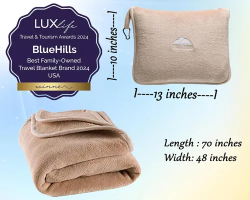 Miniatura 5 de BlueHills - Manta y almohada premium suave y alta para viajes en avión, esenciales para vuelos largos, manta larga para llevar en la bolsa con clip