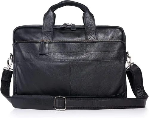 Miniatura 5 de Maletín de cuero de 18 pulgadas para portátil, bolsas mensajero para hombres y mujeres, el mejor maletín de oficina, bolso bandolera (negro)