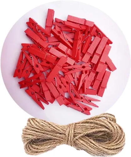Miniatura 7 de 50 piezas de pequeñas pinzas de madera para fotos con cordel de yute, mini pinzas para ropa para manualidades, decoración, secado de ropa, 50 piezas