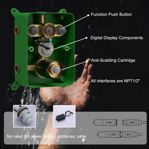 Miniatura 6 de Sistema de ducha de níquel cepillado con juego de llave de ducha de 12 pulgadas montado en el techo y 8 pulgadas montado en la pared, juego
