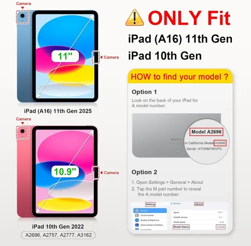 Miniatura 2 de Funda para iPad (A16) 11ª/10ª generación de 10.9 pulgadas 2025/2022, piel sintética con soporte giratorio de 360 grados, cubierta protectora de TPU