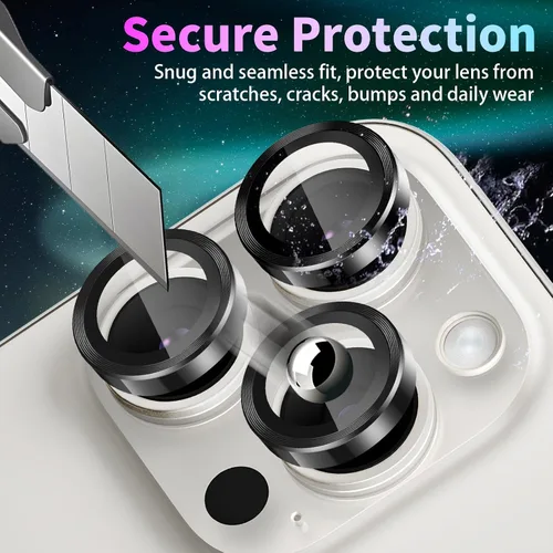 Miniatura 2 de Protector de lente de cámara para iPhone 16 Pro/iPhone 16 Pro Max, protector de lente de anillo de cámara de vidrio templado individual con bandeja