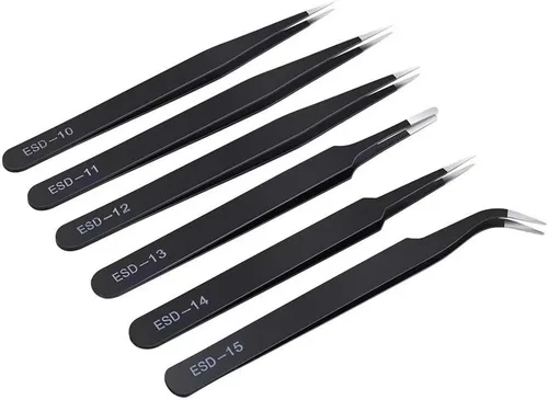 Miniatura 9 de Kaverme 9 piezas juego de pinzas de precisión, pinzas antiestáticas mejoradas de acero inoxidable, para electrónica, soldadura, trabajo