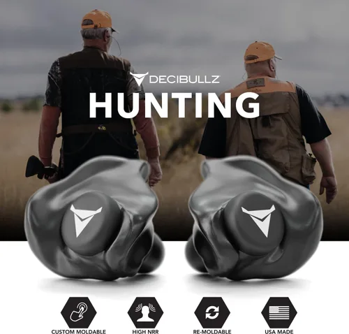 Miniatura 6 de Decibullz - Tapones para oídos moldeables a medida, 31 dB NRR más alto, protección auditiva cómoda para disparar, viajar, trabajar y conciertos Negro