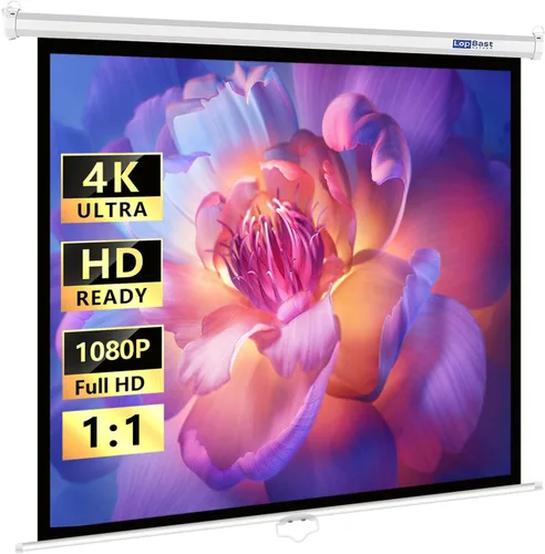 Pantalla de proyector blanca desplegable manual de 120 pulgadas, 1:1, 1.2 ganancia retráctil con bloqueo automático 4K 8K 3D Ultra HD para cine en