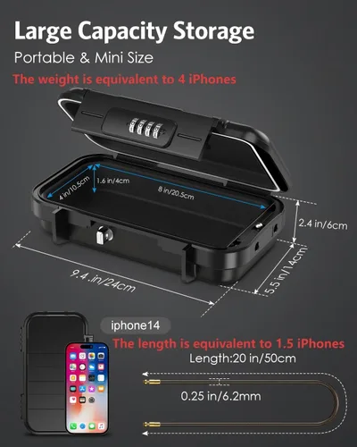 Miniatura 6 de AMIR Caja de seguridad portátil, caja de seguridad con candado de combinación y código, caja de seguridad mini impermeable antirrobo para viajes