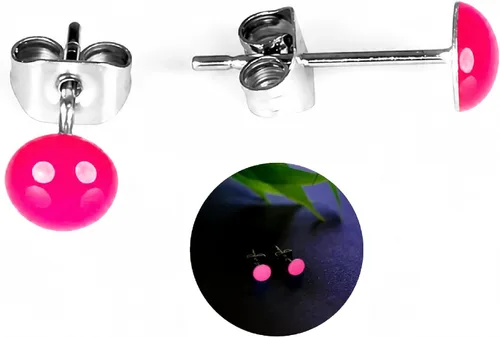 Glow-in-the-Dark 5mm Round Stainless Steel Stud Earrings for Women, Teens & Girls Over 12 Years Old- Hypoallergenic, Flat Back Earrings, Handmade in