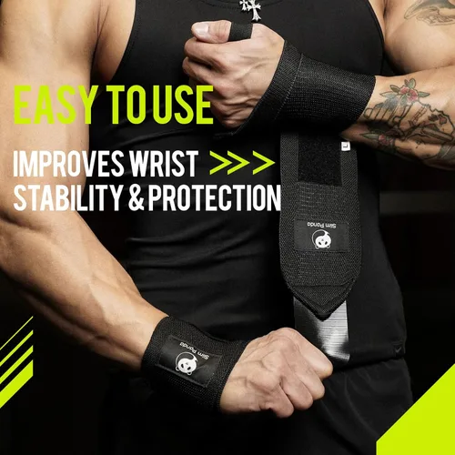 Miniatura 3 de Slim Panda Wrist Wraps for Powerlifting & Weightlifting - Adjustable 18" Straps with Thumb Loops Heavy Duty Wrist Support for Deadlift, Bench