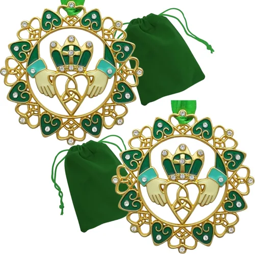 Miniatura 10 de Adornos de Navidad irlandeses – Diseño Claddagh dorado con joyas y esmalte – Caja de regalo con poema irlandés – Bolsa de almacenamiento de regalo