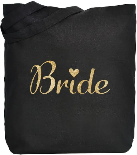 Miniatura 4 de ELEGANTPARK Regalos de novia, bolsa de mano para novia, regalos de boda, despedida de soltera, regalos para novia, bolsa de lona negra con purpurina