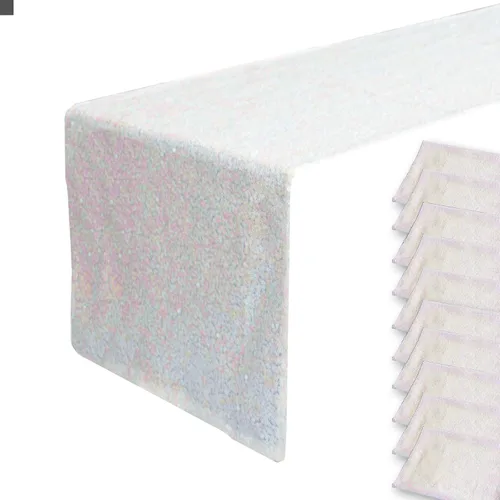 Miniatura 25 de JYFLZQ Camino de mesa de lentejuelas negras de 12 x 72 pulgadas, manteles de mesa de tela con lentejuelas negras brillantes - Caminos brillantes