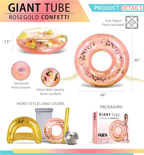 Miniatura 2 de POZA Flotador de Tubo Inflable para Piscina – Anillo de natación de confeti brillante, Tubo Inflable de Servicio Pesado Resistente a los Rayos UV