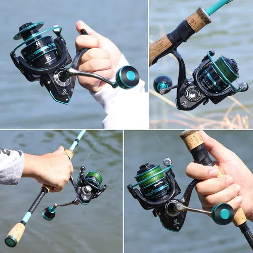 Miniatura 7 de Sougayilang Carretes giratorios ligeros ultra suaves potentes carretes de pesca rojo y azul y dorado A-azul
