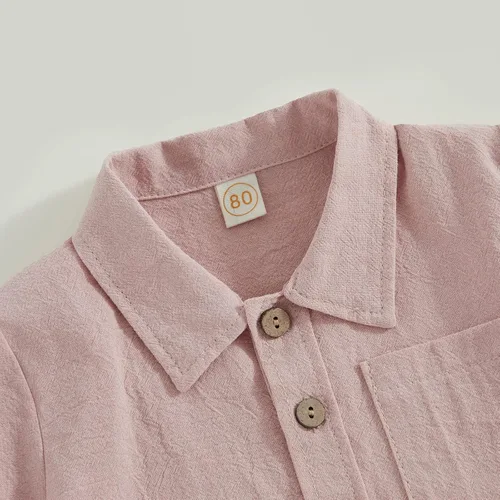 Miniatura 4 de FYBITBO Conjunto de camiseta de manga corta con botones de lino para bebé niño y niño pequeño