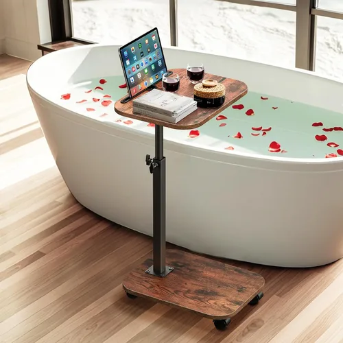 Miniatura 7 de XNSDXV Mesa de sofá para sofá, bandeja de TV giratoria de 360° para espacios pequeños, mesas auxiliares de altura ajustable para comer, mesa