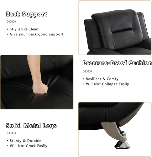 Miniatura 3 de Juego de sofá de cuero (3 piezas, cuero negro B), muebles de sala de estar para apartamento, material de estilo minimalista, fácil montaje B-cuero