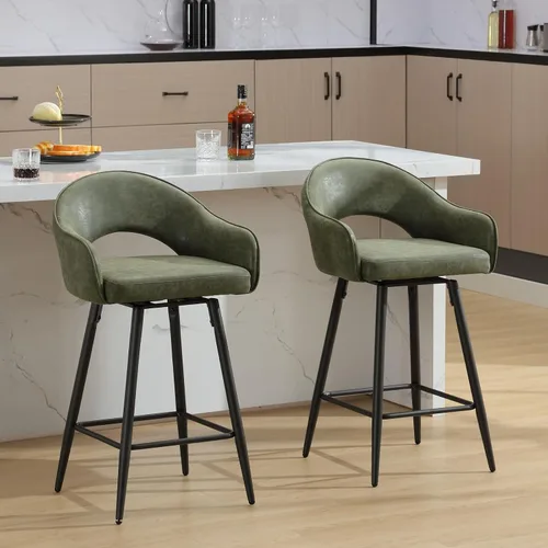 Miniatura 9 de HEAH-YO Juego de 2 taburetes de bar giratorios modernos de 27 pulgadas de altura de mostrador con respaldo y patas de metal negro, taburetes