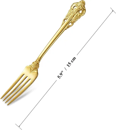 Miniatura 3 de KEAWELL Tenedores de aperitivo de lujo de 5.9 pulgadas, acero inoxidable 18/10, juego de 4, magníficos tenedores de cóctel/tenedores de postre Dorado