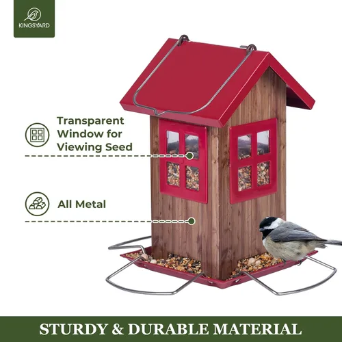 Miniatura 3 de Kingsyard Adorables Comederos para Pájaros para Exteriores, Comedero de Pájaros Colgante de Metal con 4 Puertos, Decoraciones de Jardín al Aire