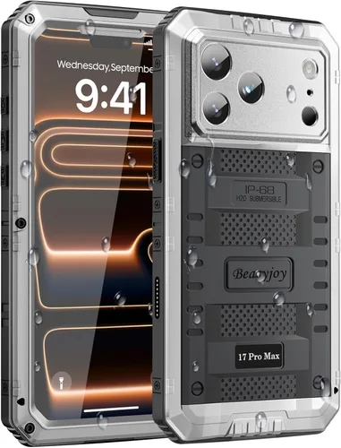 Miniatura 39 de Beasyjoy - Funda impermeable para iPhone 13 Pro, carcasa de metal con protector de pantalla integrado, carcasa protectora de cuerpo completo de Negro