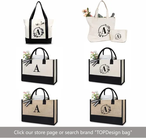 Miniatura 6 de TOPDesign Personalized Initial JuteCanvas Beach Bag, Monogrammed Gift Tote Bag for Women