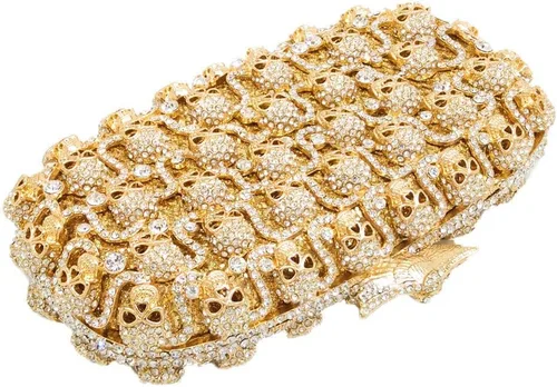 Miniatura 9 de Boutique De FGG Bolso de mano de cristal de calavera para mujer, bolso de mano de noche con diamantes de imitación, para fiesta, graduación