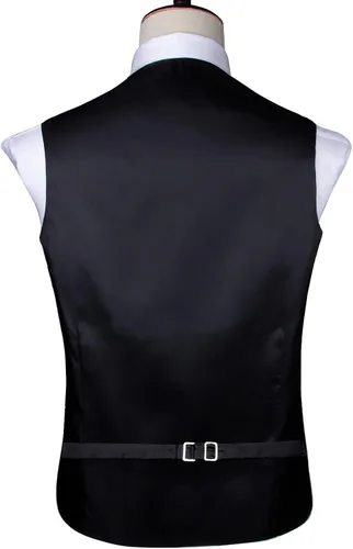 Miniatura 6 de Hi-Tie Juego de 5 piezas de chaleco con corbata de pañuelo de solapa, conjunto de chaleco de seda jacquard formal para esmoquin S-3XL