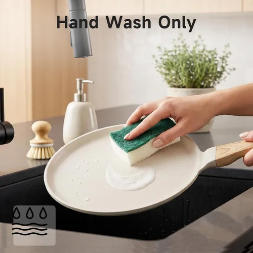Miniatura 9 de JEETEE Sartén para crepas antiadherente, 11 pulgadas Comales para tortillas plancha para estufa, revestimiento de granito, sartén plana para Beige