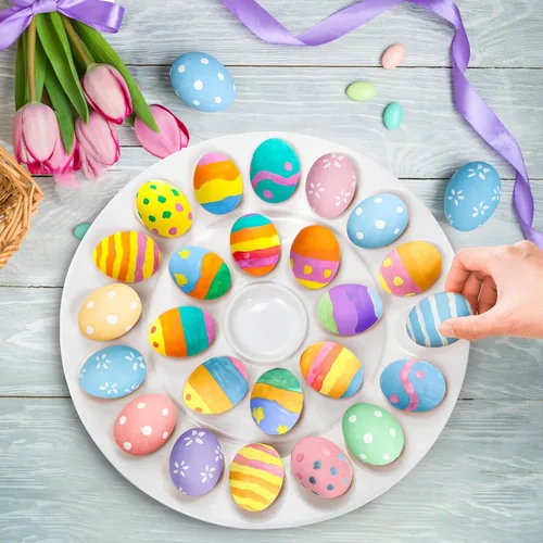 Miniatura 4 de Foraineam Bandeja de huevos de porcelana de 12.6 pulgadas, plato de huevo blanco con 25 compartimentos Dishwasher & Oven Safe, Easter Egg Holder