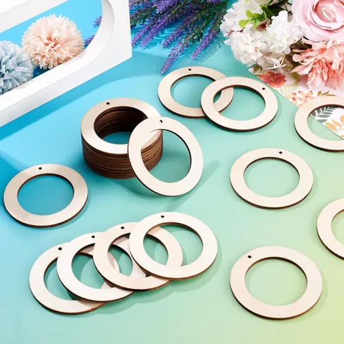 Miniatura 4 de Craftdady 40 colgantes redondos planos de madera sin terminar de 3.150 in de círculo grande para anillos de enlace para bricolaje, joyería