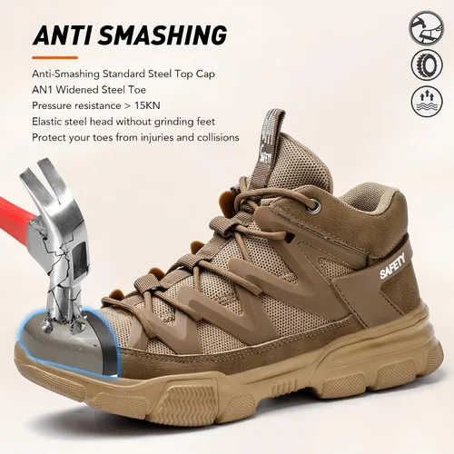 Miniatura 2 de Zapatos de punta de acero para hombres y mujeres, zapatos de trabajo indestructibles, ligeros, cómodos, de seguridad, antideslizantes, zapatos