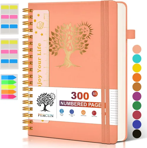 Miniatura 21 de Cuaderno grande en espiral para mujeres y hombres, 300 páginas rayadas numeradas, con rayas universitarias, cuaderno encuadernado en espiral de tapa
