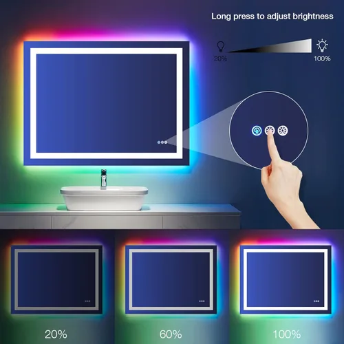 Miniatura 4 de LOAAO Espejo de Baño LED de 40"X32" con Luces, Antivaho, Regulable, Retroiluminación RGB + Iluminación Frontal, Espejo de Tocador de Baño
