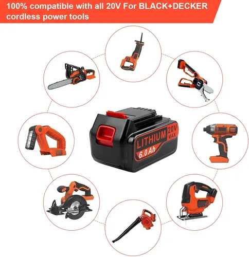 Miniatura 7 de Labtec LBX4020 - Paquetes de baterías de 20 V 6000 mAh compatibles con Black&Decker 20V LBXR20 LBXR20B LBXR20-OPE LBXR2020 LBXR20 LBXR20 LBX20