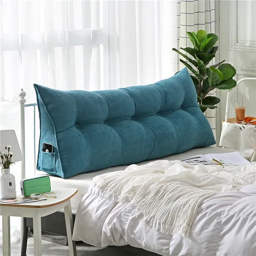 Miniatura 9 de Almohada grande con respaldo para cabecero, almohada de lectura, soporte de terciopelo, funda extraíble triangular para cama, sofá, cama doble Beige