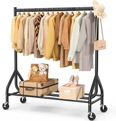 Miniatura 15 de EAGMAK - Perchero resistente para ropa con capacidad de carga de 420 LBS, perchero enrollable para ropa con ruedas bloqueables, perchero de metal