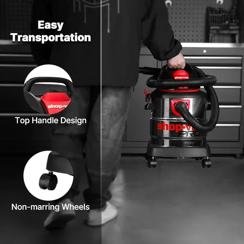 Miniatura 7 de Shop-Vac Aspiradora húmeda/seca de 5 galones y 4.5 HP de pico, tanque de acero inoxidable, aspiradora de taller portátil con filtro, manguera