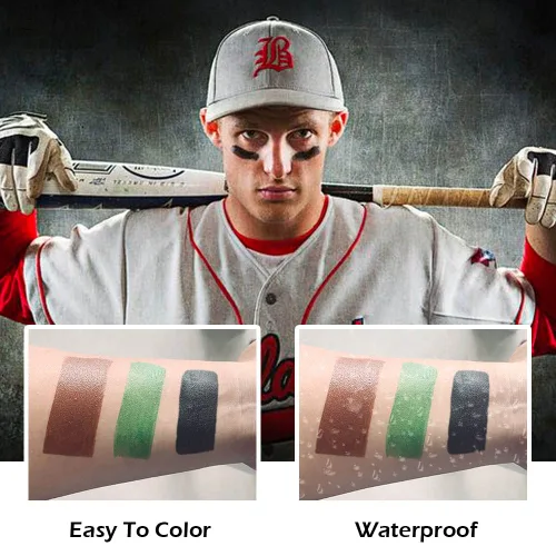 Miniatura 5 de Kaely Juego de 3 piezas de pintura facial, béisbol, fútbol, softbol, ojo negro, para deportes al aire libre, negro, marrón, verde, camuflaje, kit