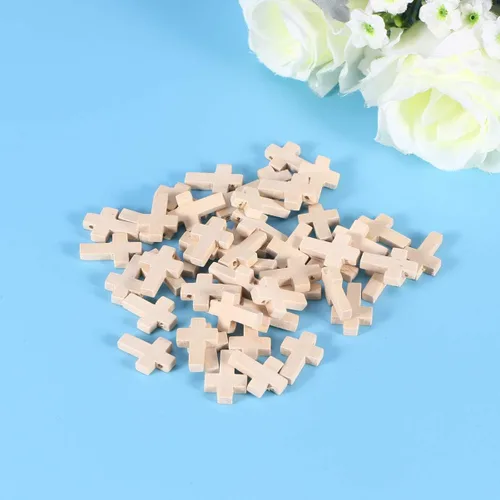 Miniatura 2 de 100 piezas de artesanía de cruz de madera DIY mini dijes de cruz sosteniendo la cruz para regalos de fiesta religiosa domingo fabricación de joyas