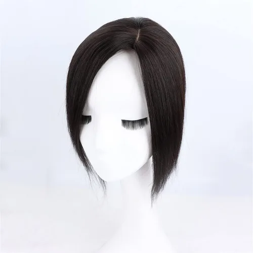 Miniatura 7 de Base de seda recta Cabello humano Topper de una pieza parte lateral parte frontal cierre con clips (7.9 in/parte izquierda negro)