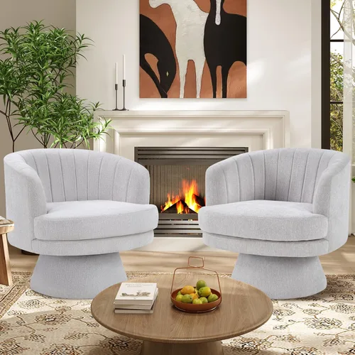 Miniatura 10 de IOMOR Silla giratoria de tocador con diseño de barril, silla moderna de mediados de siglo para sala de estar, dormitorio, espacios pequeños, silla