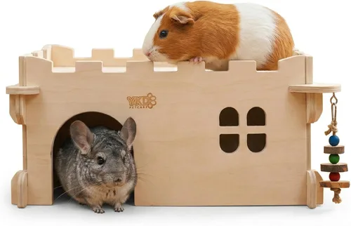 Casa Castle Chinchilla, Refugio para Animales Pequeños para Chinchilla, Conejillo de Indias, Erizo o Rata, Cabaña de Madera Ventilada para Conejillo